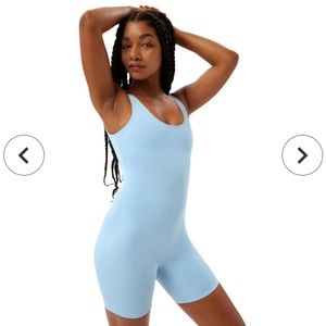 Girlfriend Collective Blue Bike Unitard Shorts One Piece Romper Size L